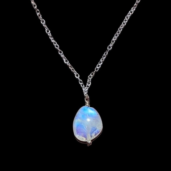 Hand Crafted Jewelry - Genuine Rainbow Moonstone Pendant Necklace!